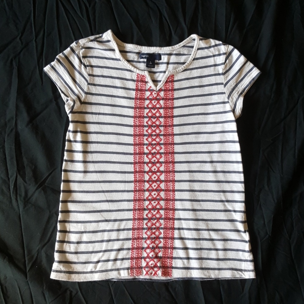 Used GAP Kids Girls Striped, Embroidered Tee